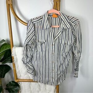 Tory Burch Navy and White Striped Collard Blouse sz 10